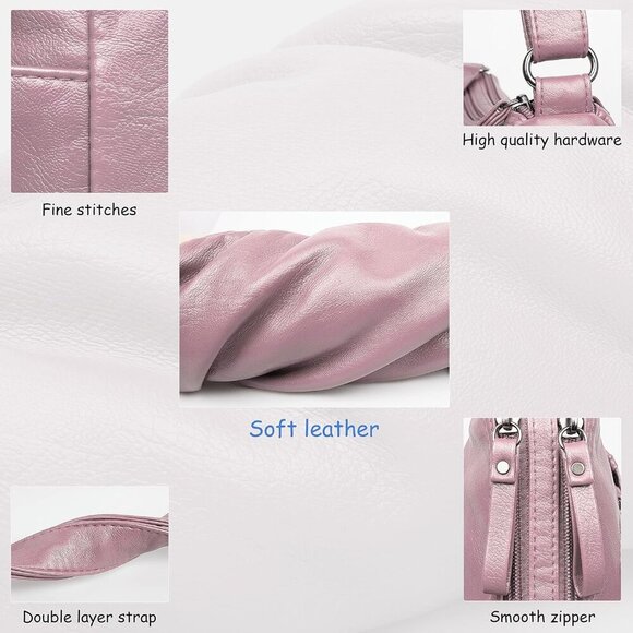 🆕 Volganik Rock PU Leather Shoulder Bag Women Pink Soft Pocketbooks Purse - Picture 7 of 7